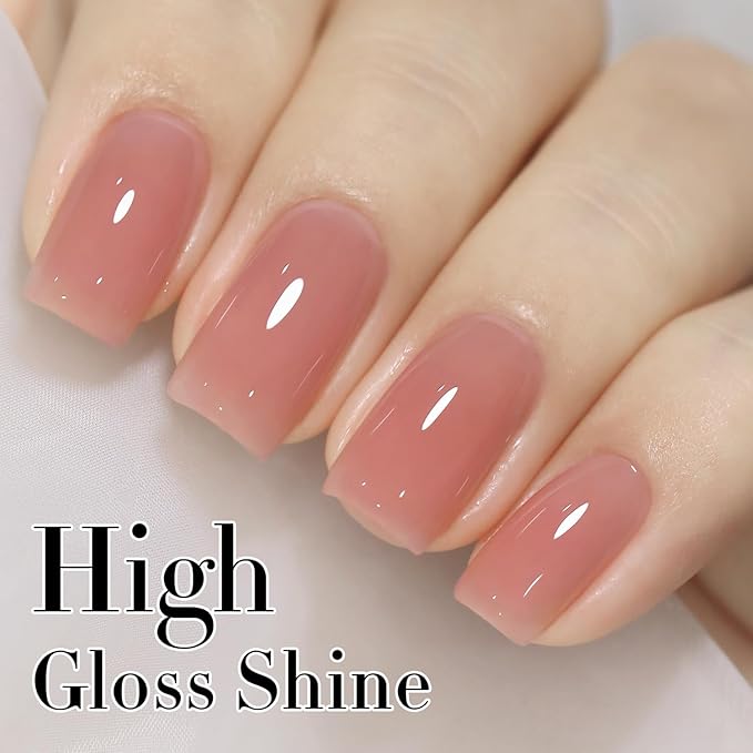 Double Rhythm Gel Polish 15ML Jelly Sheer Pastel Light Milky Color Pearl White Bottle 1 PC 0.5 OZ Full Size Nail Art Salon at Home (Light Pink-D1494)
