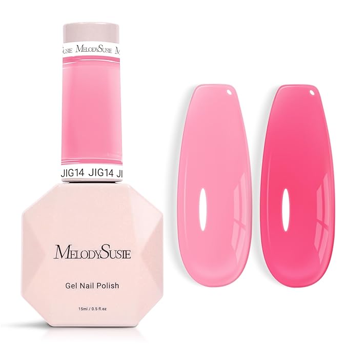 MelodySusie Pink Gel Nail Polish, 0.5Fl.oz Jeweliver Jelly Gel Polish Neon Pink Jelly Rose Nails Sheer Soak Off UV LED Light Cure Gift for Women Girls Nail Art Manicure JIG14