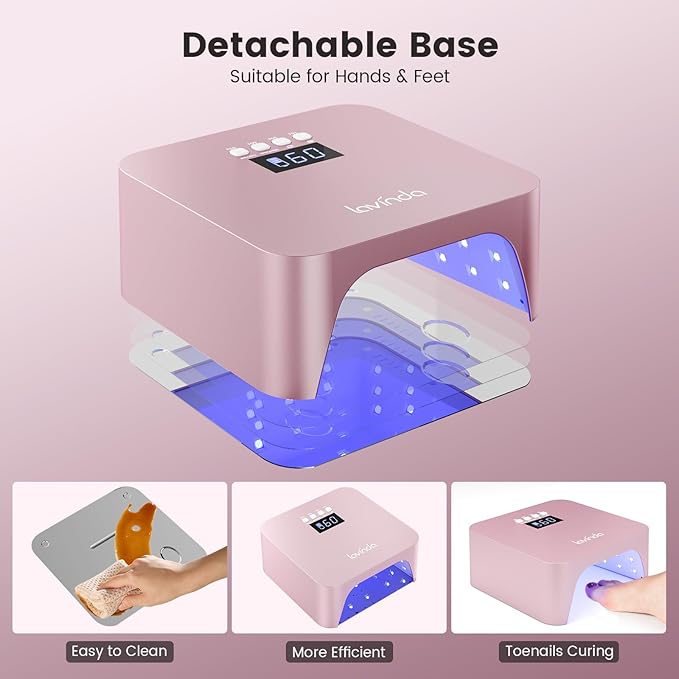 Lavinda 48W UV Nail Lamp, Rechargeable Cordless UV Light for Gel Nails LED Nail Dryer with Auto Sensor, 4 Timer Settings & LCD Display, Fast Curing Light All Gel Polish for Home&Salon (Rose Gold X7)