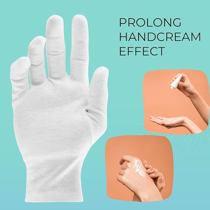 12 Pairs Cotton Gloves, White Gloves for Dry Hands, Cotton Gloves for Sleeping, Moisturizing Night Gloves, White Gloves 100% Cotton, Size S (12 Pairs)