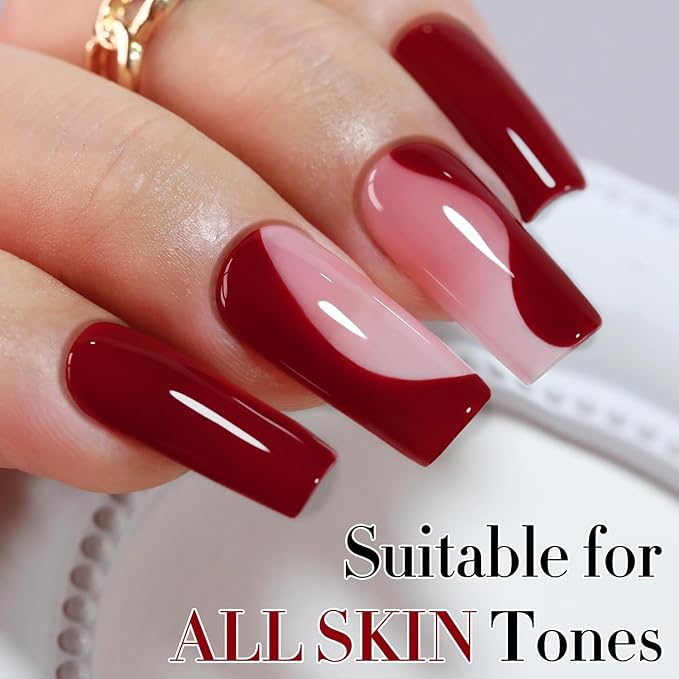 Double Rhythm Gel Polish 15ML Jelly Sheer Pastel Light Milky Color Pearl White Bottle 1 PC 0.5 OZ Full Size Nail Art Salon at Home (Blood Red -D1104)