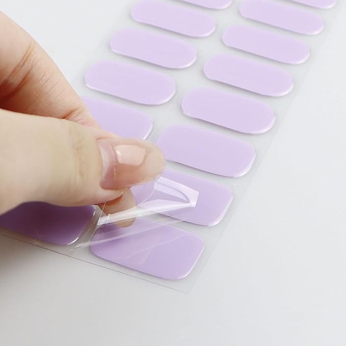 JMEOWIO Semi Cured Gel Nail Strips Cream Pale Purple Gel Nail Stickers Nails Art Design Decoration Accessories