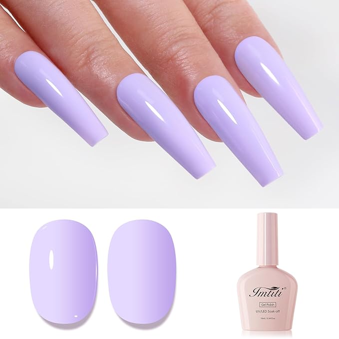 Imtiti Purple Gel Nail Polish, Pastel Purple Gel Polish High Gloss Soak Off UV LED Spring Summer Art Manicure Salon DIY Design 10ML