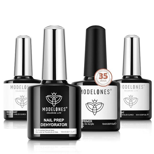 modelones Nail Dehydrator and Primer with Gel Base & Top Coat Set, Acid Free Acrylic Supplies Primer Glossy Gel Nail Polish Top Coat