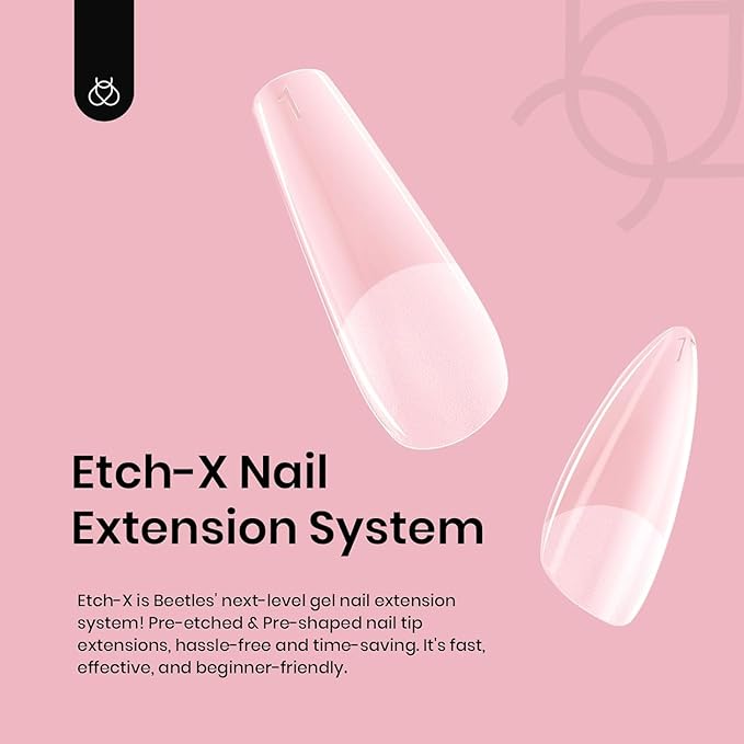 Beetles Gel Nail Tips Medium Almond Etch X Nail Tips, 12 Sizes 288 PCS Half Matte Full Cover False Nails Clear Acrylic Nails Glue on Nails DIY Gift for Women