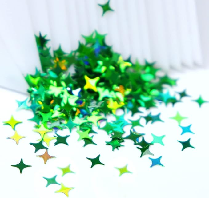 Laser Green Glitter Nail Art Sequins, Holographic 3D Sparkly Flakes Decoration, Love Heart Stars Shamrocks Music Leaf Nail Art Design Supplies for Women Girls Manicure Charms Decorations DIY Crafts