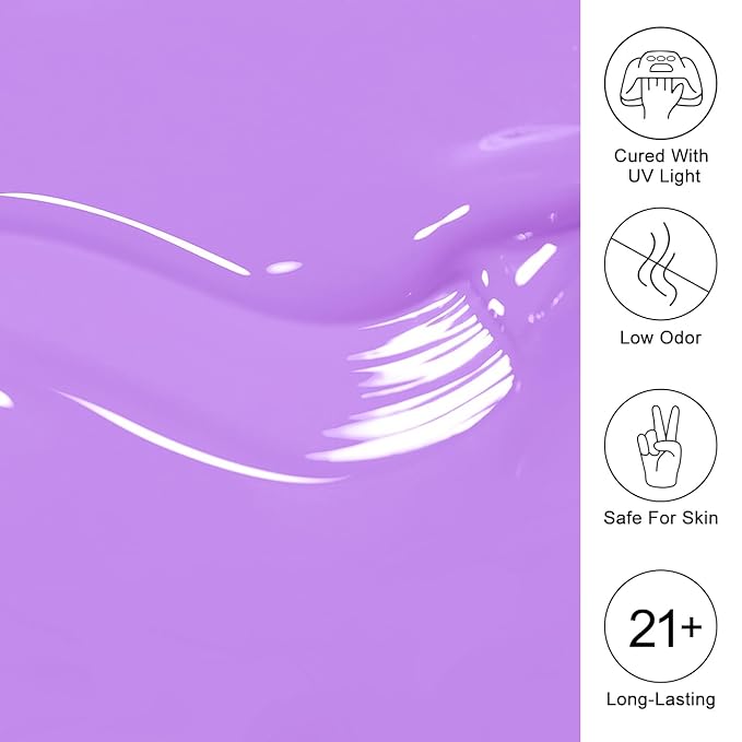 Imtiti Purple Gel Nail Polish, Lilac Purple Gel Polish High Gloss Soak Off UV LED Spring Summer Art Manicure Salon DIY Design 10ML