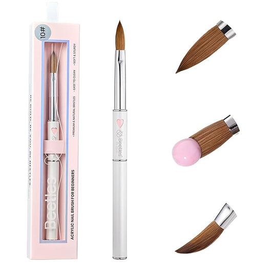Beetles Acrylic Nail Brush Kolinsky Hair Bristles Round Shaped Metal Handle Nail Art Brushes for Manicure Extension Acrylic Powder DIY at Home Manicure Tool - Size 10