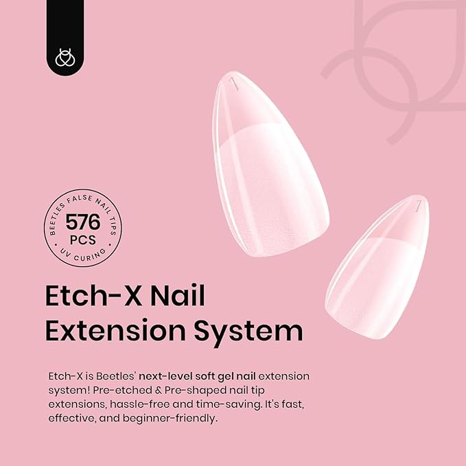 Beetles Gel Nail Tips 576Pcs Pre-shape Short Almond Etch-X Nail Tips,12 Sizes Soft Nail Tips Half Matte False Nails for Fall Nails Full Cover Press On Nail Nail Extensions Set for Women