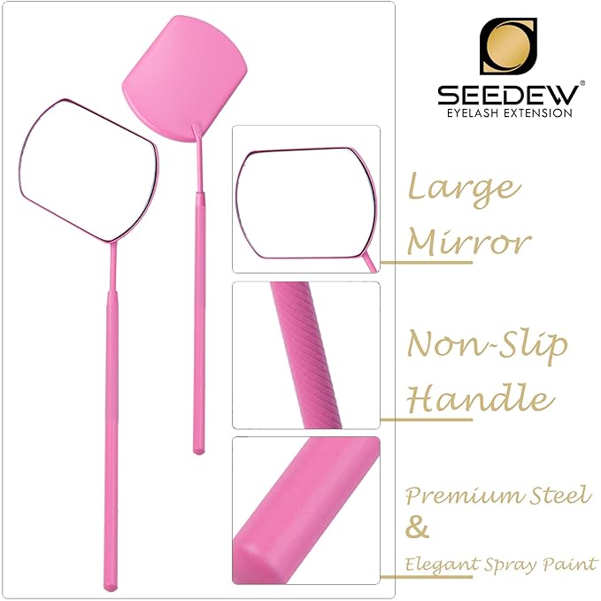 Lash Mirror 14CM Handle Square Shape (Pink) (Simple Packaging)
