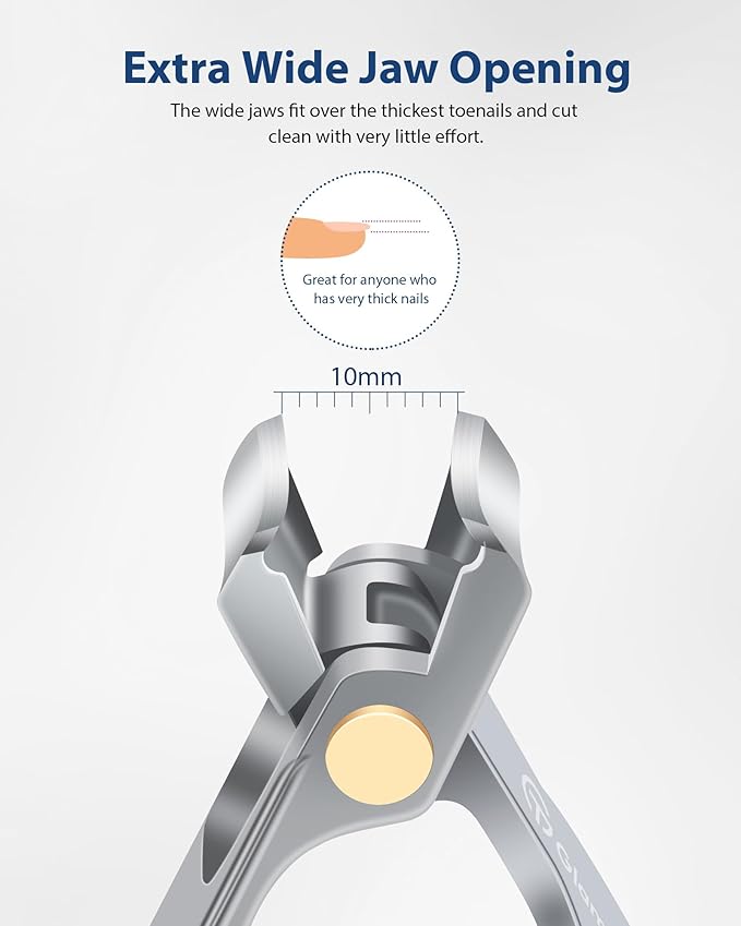 Anti-Splash Wide Jaw Opening Nail Clippers - GlamTweeler Ultra Sharp Extra Large Wide Opening Fingernail and Toenail Clipper with Glass Nail File (Silver_Curved)