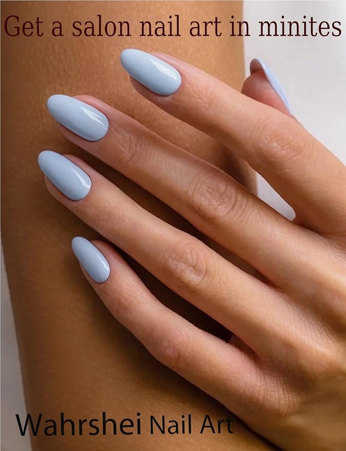 Semi Cured Gel Nail Strips, 20pcs Baby Blue Gel Nail Stickers UV for Home Nails DIY
