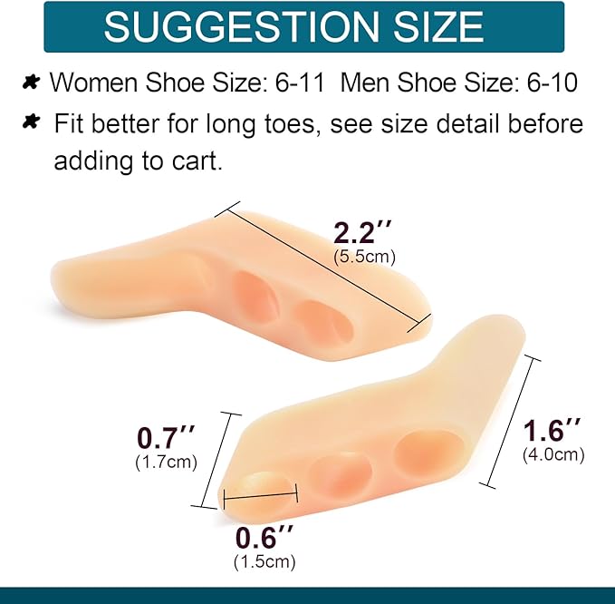 Povihome 10 Pack Pinky Toe Separator and Protectors, Triple Gel Toe Separators for Overlapping Toe, Curled Pinky Toes Separate and Protect (Beige)