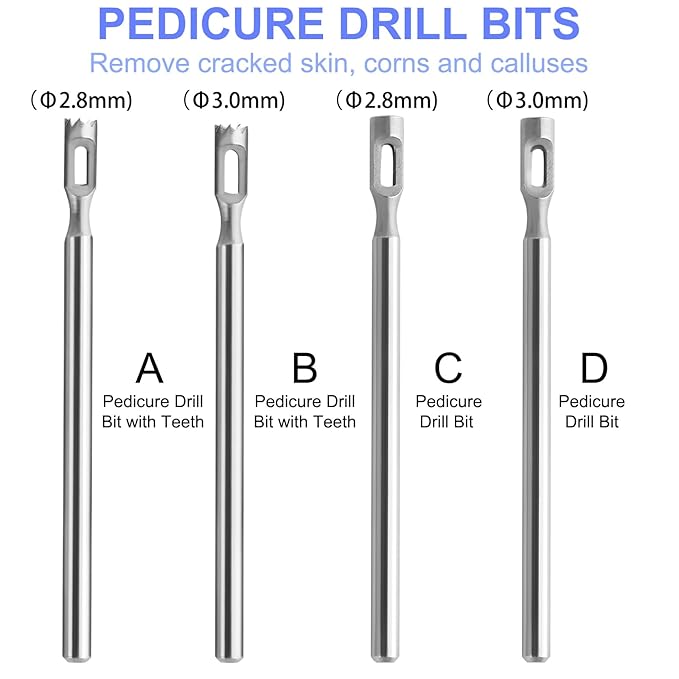 Diamond Pedicure Cylinder Bit, Stainless Steel Foot Nail Drill Bit With Teeth Pedicure Foot Calluses for Dead Skin Corns Callus Removal, Polishing Head for Nails Manicure Pedicures (3.0mm)