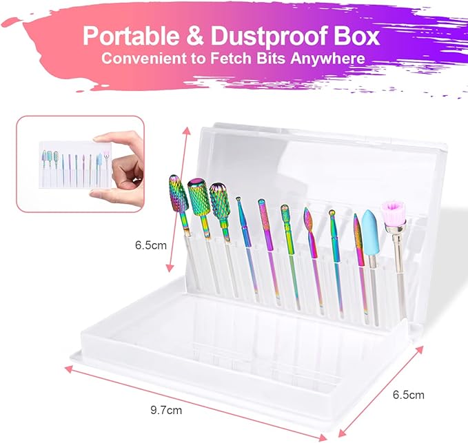 URAQT Nail Drill Bits Set, 11pcs Electric Nail Drill Bits Kit 3/32" Tungsten Carbide Less Dust Nail Bits, Cuticle Polishing Bits for Acrylic Gel Nails, Electric Nail Files Manicure Pedicure Drill Tool