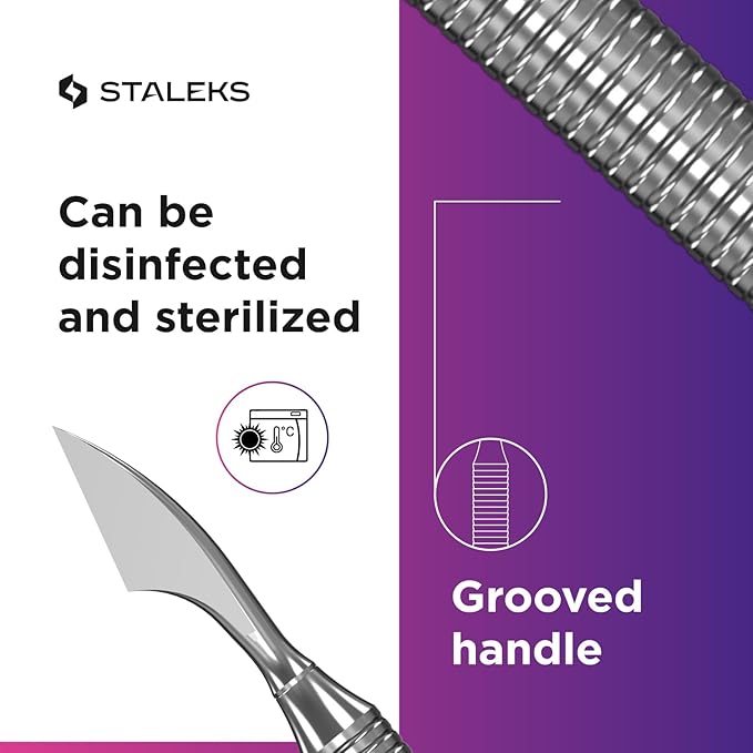 Staleks Pro Manicure Pusher Expert 30 Type 3 – Rounded Wide Pusher and Cleaner – Stainless Steel – Professional Cuticle Tool