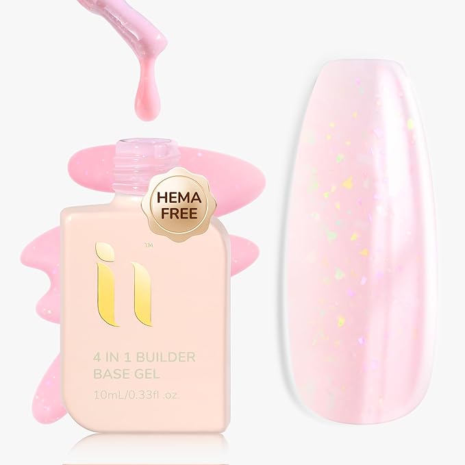 Hema Free Builder Base Gel, Soak Off Shimmer Enhancement Gel Nail Polish, Long Lasting UV Led For Nails Thickening, Salon Shine Finish