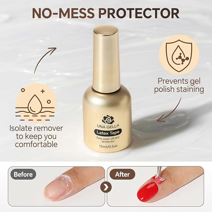 UNA GELLA Gel Polish Remover, Acetone-Free Gel Remover For Nails With Air Dry Liquid Latex Tape For Nail Care - Quick & Easy Low Odor Nail Removal Kit No Need Wrapping