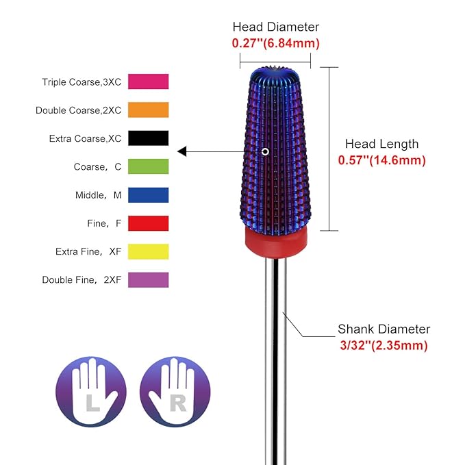 Lavinda 5 in 1 Fine Grit Tapered Nail Drill Bit for Acrylic Gel Removal Carbide Tungsten Steel Left Right Hand Use Professional Nail Tech Tools 3/32" (Fine, Purple)