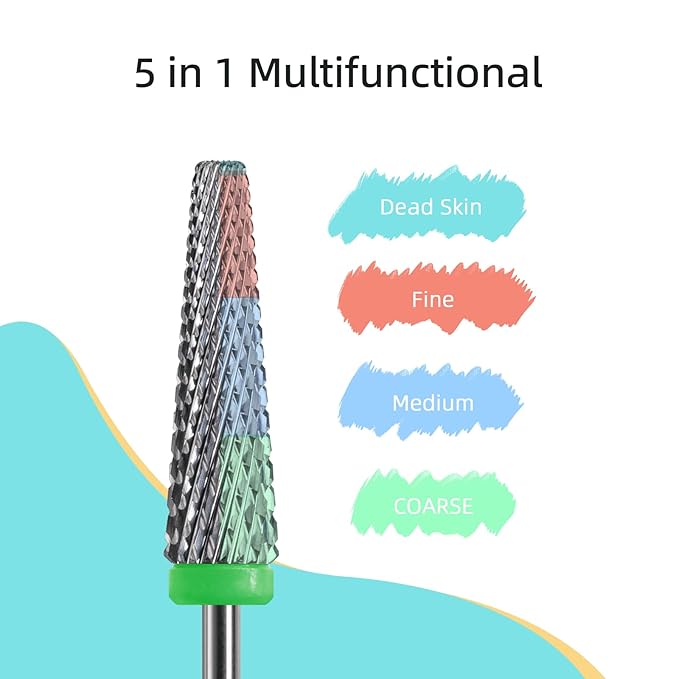 Super Long 5 in 1 Nail Drill Bits, 24mm Cross Carbide Tapered Nail Bit, 3/32" Two-way Rotate, Acrylic Nails Gel Remover, Electric Drills File Manicure Accessories (C)