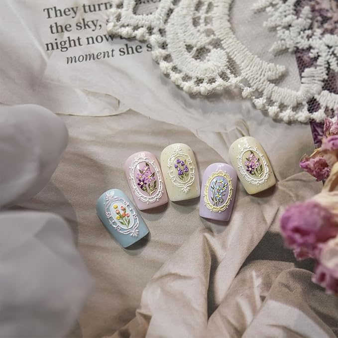 1 Sheets 5D Retro Flower Nail Art Stickers Spring Summer Floral Nail Decals Embossed Picture Frame Tulip Nail Design Supplies Colorful Daisy Nail Stickers for Women DIY Acrylic Nail Accessories