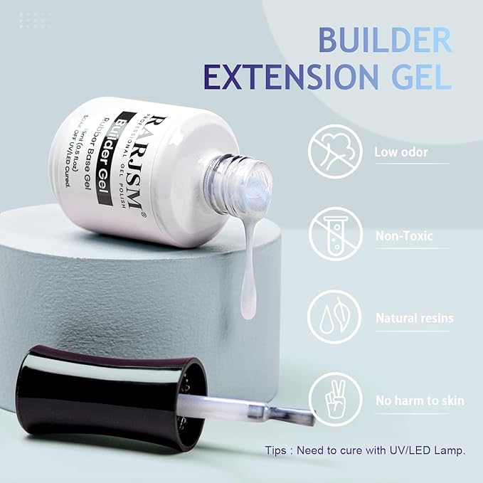 RARJSM Pearl White Gel Builder Nail Polish Blue Glitter Hard Gel in a Bottle Mermaid Shell Shimmer Pearlescent Thick Extension Structure Gels for Nails 15ml Soak Off Curing Requires Salon Home Use