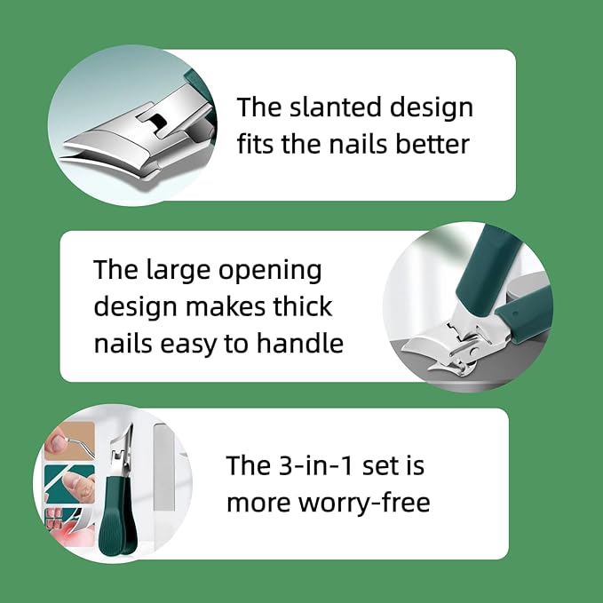 Eagle Beak Beveled Nails Clippers-Wide Jaw Opening Anti-Splash Slanted Nail Clipper,for Thick Nails and Ingrown Care,Edge Nail Clippers 3-Piece Set for Men Women