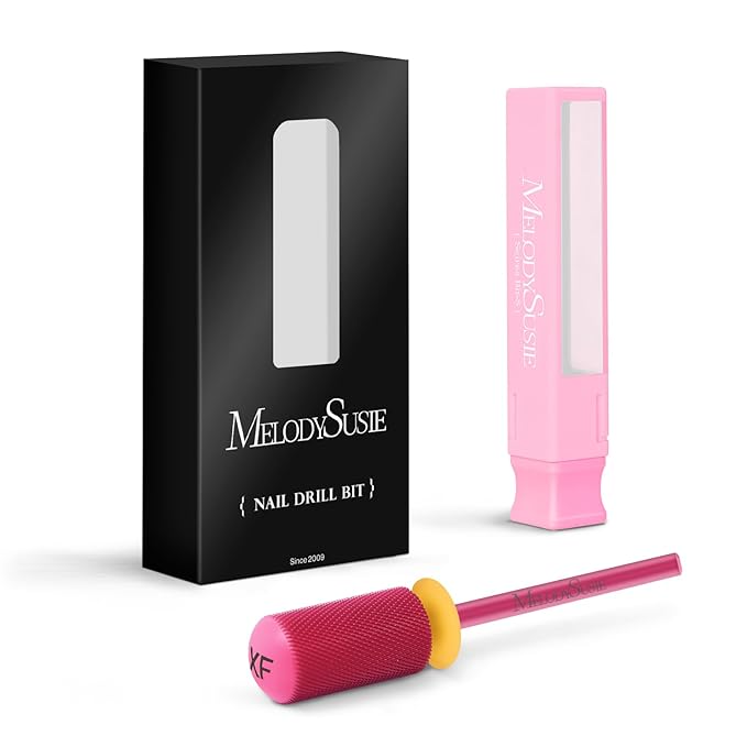 MelodySusie Safety Nail Drill Bits, 3/32'' Smooth Round Top Large Barrel Carbide Bits, Suitable for Manicure Pedicure Cuticle Gel Polishing, Beginners Bits, Pink Blossom, Series Bit-S, XF