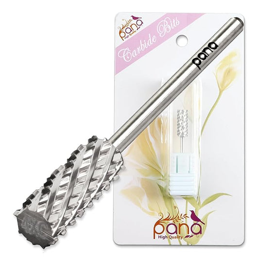 PANA Flat Top Small Barrel 3/32" Shank Size - (Silver, 4X Coarse Grit) - Fast remove Acrylic or Hard Gel Nail Drill Bit for Manicure Pedicure Salon Professional or Beginner
