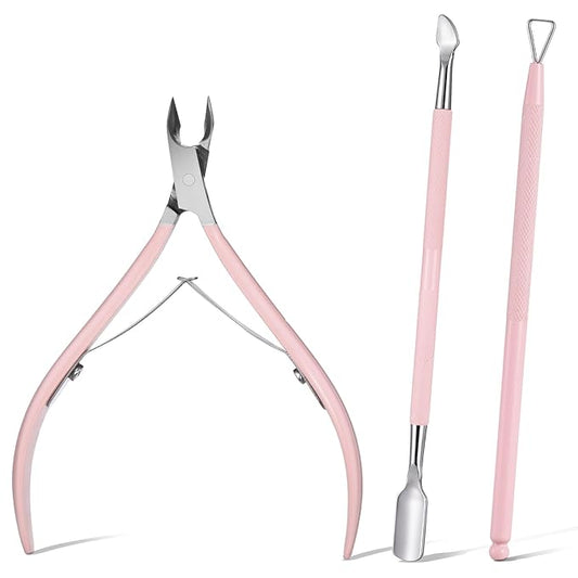 3 PCS Cuticle Trimmer with Cuticle Pusher, Stainless Steel Nail Scraper Cuticulas Cutter Nipper Remover Nail Trimmer