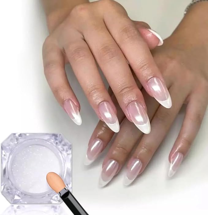 Mirror Pearl Nail Chrome Powder,White Pearl Chrome Nail Powder Nail Art Flakes Decoration Nail Dust Tip Manicure Transparent 1 Box Pearl White Chrome Powder for Nails