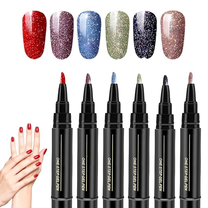 6 Colors Nail Art Pens Set, 3 in 1 Nail Polish Pens Quick Dry, One Step Nail polish Gel Pen, Salon Quality Nail Art Pen for Women (C)