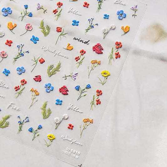 Flower Nail Art Stickers Decals Flowers Nail Stickers Summer Floral Plant Nails Design 5D Embossed Flower Nail Decals Spring Manicure Supply for Women Nails Decoration