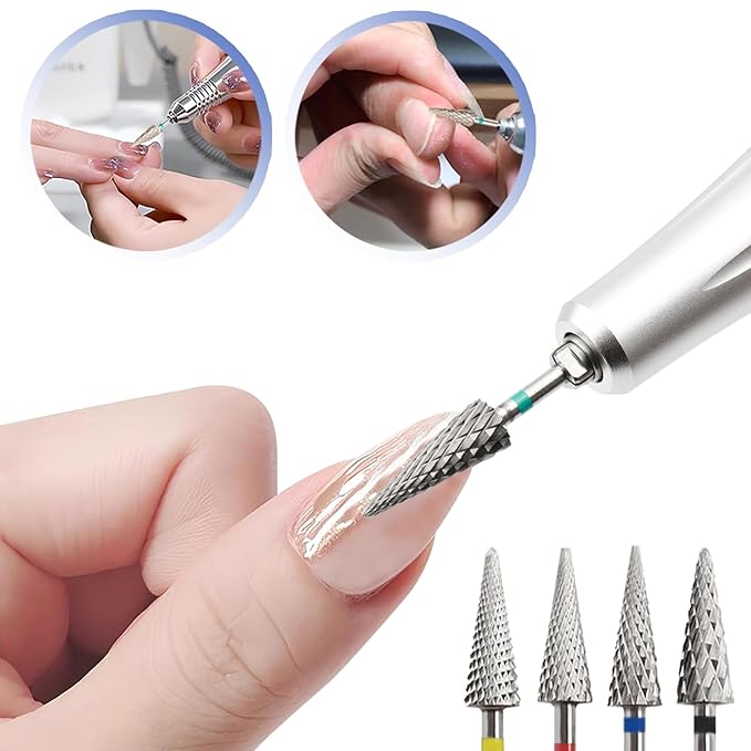 Mesee 5 Pieces Tapered Nib Nail Drill Bit Set, 3/32'' Carbide Tungsten Multi-function Bits Professional Electric Cuticle Drill Bits for Acrylic Gel Nails Polish Cuticle Removal