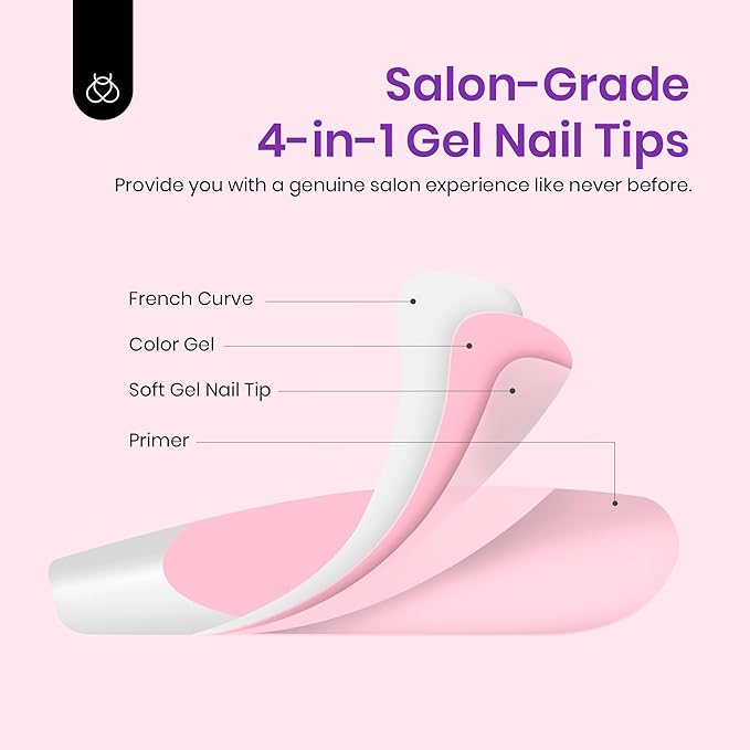 Beetles French Tips Press On Nails-210 Pcs Pink French Tip Nails Medium Almond Fake Nail Tips, Soft Gel Nails False Nails Art DIY Gift For Women