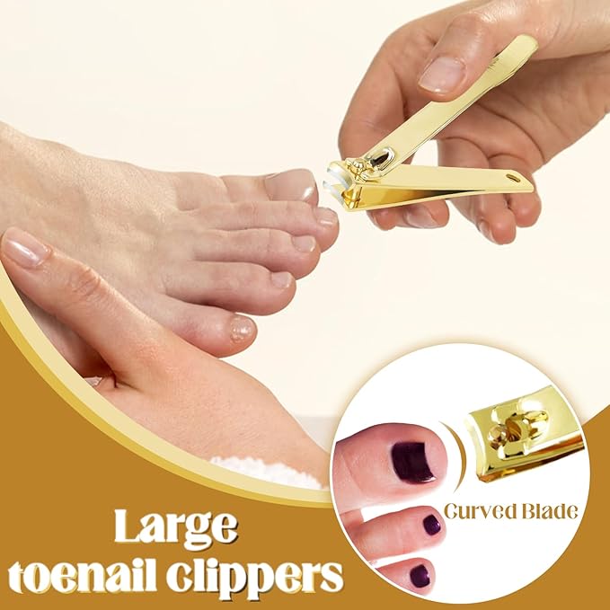 Rocutus 2pcs Portable Nail Scissors Set - Adult Pedicure Clippers and Small Household Foot Manicure Tools (Gold)