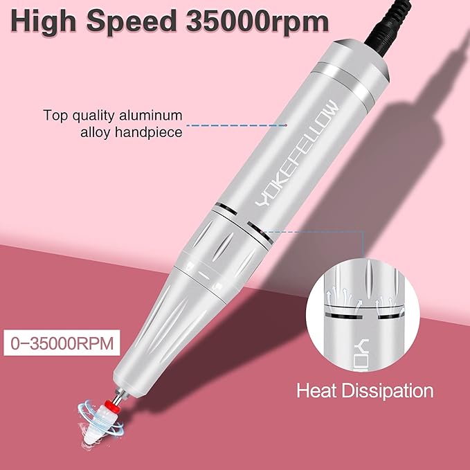 YOKE FELLOW Portable Nail Drill - 35000RPM Professional Nail Drill with HD LCD Display Electric Nail File Drills for Acrylic Nail Tools for Manicure Pedicure