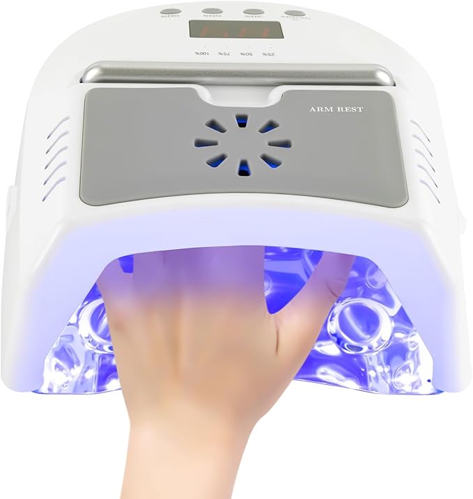 3 Timers Cordless Nail Lamp with Cooling Fan & Portable Handle LCD Display Professional Quick Dry Gel Polish Curing Lamp 72W Rechargeable Light Cures All Gels 24 Beads for Salon, Home (White)