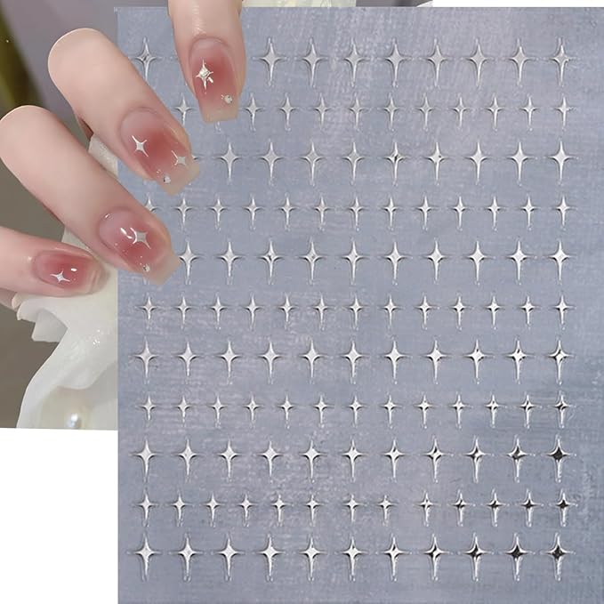 6 Sheets Star Nail Art Stickers Glitter Rhinestones Star Nail Design Stickers Gold Silver Nail Decals Colour Gems Nail Decor 3D Self Adhesive Starlight Nail Art Supplies for Women DIY Manicure