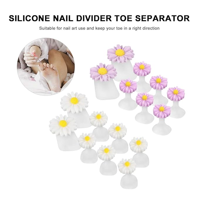 Beaupretty Silicone Toe Separators for Pedicures 16 Pieces Daisy Flower Spacers and Dividers for Nail Art and Salon Use Comfortable Soft Cushions for Toe Spreaders