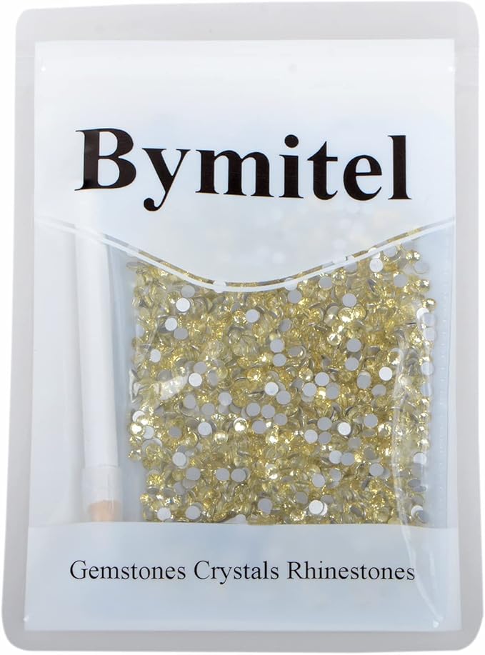 1440PCS Art Nail Rhinestones non Hotfix Glue Fix Round Crystals Glass Flatback for DIY Jewelry Making with one Picking Pen (ss12 1440pcs, Jonquil)