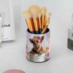 Leather Pen Holder for Desk, Highland Cow Purple Flower Pencil Cup Pen - Image 6