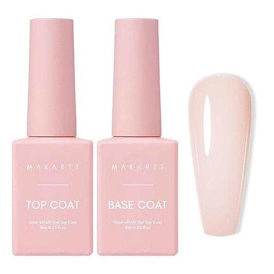 Makartt Rubber Base and Top Coat Gel Nail Polish Set: Includes Pale Petal Base Gel Polish and Long-Lasting Clear No Wipe Top Coat UV LED Lamp Needed (2PCS x 8ML)