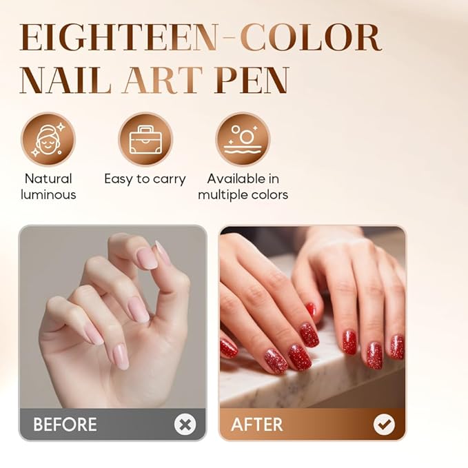 Nail Polish Pens, 3 in 1 Quick Dry Gel Polish Pens with 18 Colors 5ML, for DIY Nail Art, Easy Home Use for Women (Color 13-18)