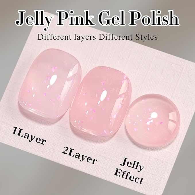 Double Rhythm Gel Polish 15ML Jelly Sheer Pastel Light Milky Color Pearl White Bottle 1 PC 0.5 OZ Full Size Nail Art Salon at Home (Pink Glitter-D1379)