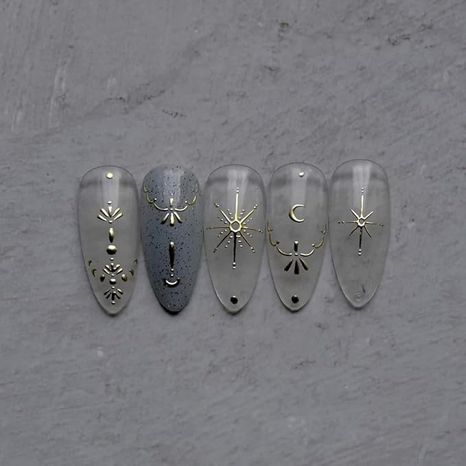 Luxury Moon Star Nail Stickers - 3D Gold Nail Art Stickers Decals for Women & Girls DIY Manicure