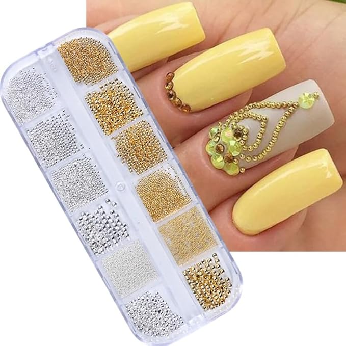 0.8mm Caviar Beads for Nails 6 Sizes Mini Small Stainless Steel Nails Art Decorations Gun Grey Beads DIY Tool Flatback Studs Accessories Gold Charms for Nails Small Gems Variety Pack (Copper)