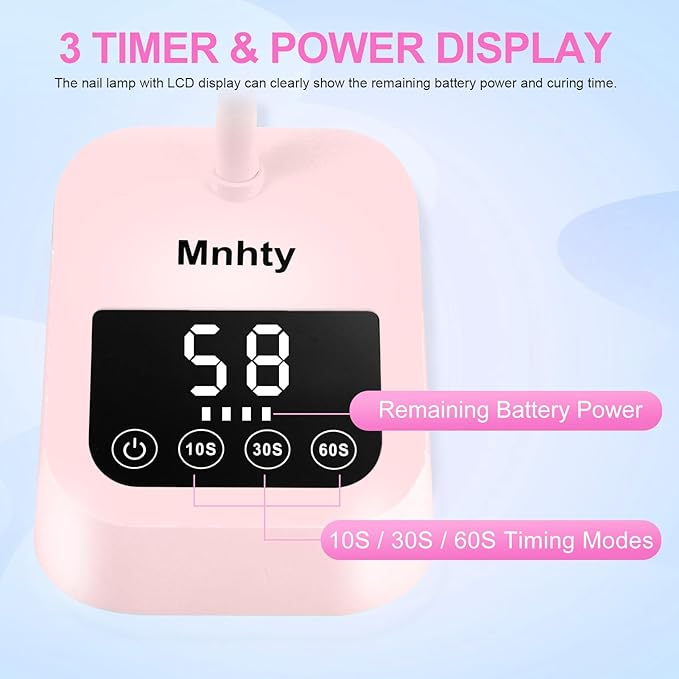 U V LED Nail Lamp, Goose Neck Flash Cure Lamp 27W Rechargeable Mini U V Light for Gel Nails, Cordless Flash Cure Light with 3 Timers&Sensor, Fast Curing Gooseneck Lamps for Gel X, Pink