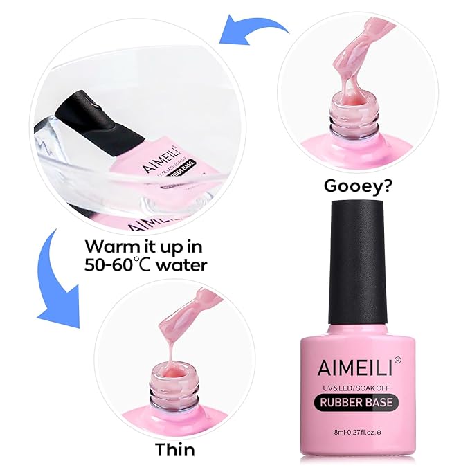 AIMEILI Rubber Base Gel Nail Polish, Hema Free, Cruelty Free, Vegan, Builder Nail Gel Base Coat Soak Off Nail Art Design - RB1018 8ml