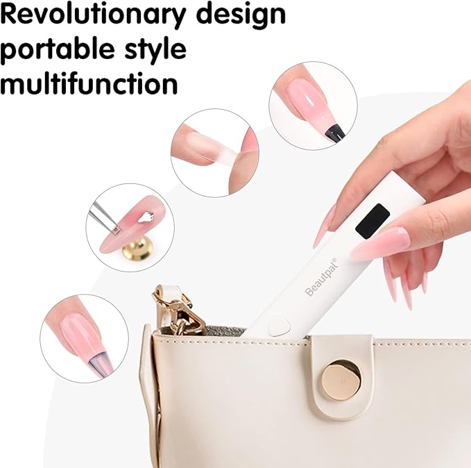 BEAUTPAL Handheld UV Light for Nails Cordless Mini Nail Dryer Flexible Gooseneck LED Light with LCD Screen Rechargeable USB Gel Nail Lamp Fast Curing for Home DIY Manicure